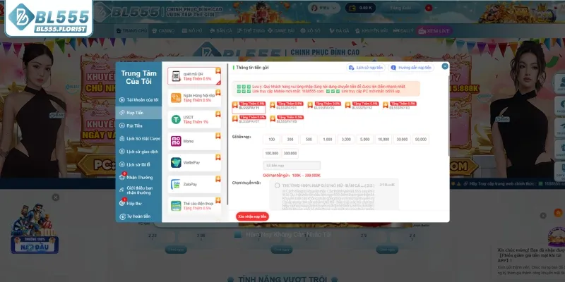 Hướng dẫn nạp, rút tiền và xử lý giao dịch tại BL555
